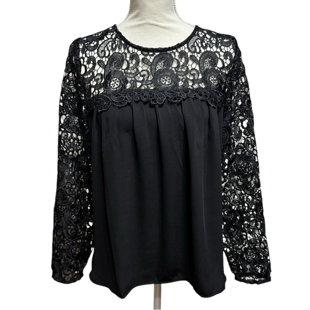 J. Crew Floral Lace Detail Long Sleeve Top